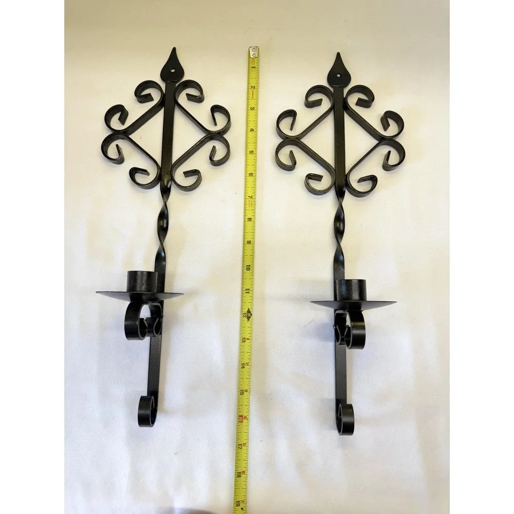 Pair Of Wrought Iron Gothic Southwest Style Wall Sconce Candle Holders 16.5